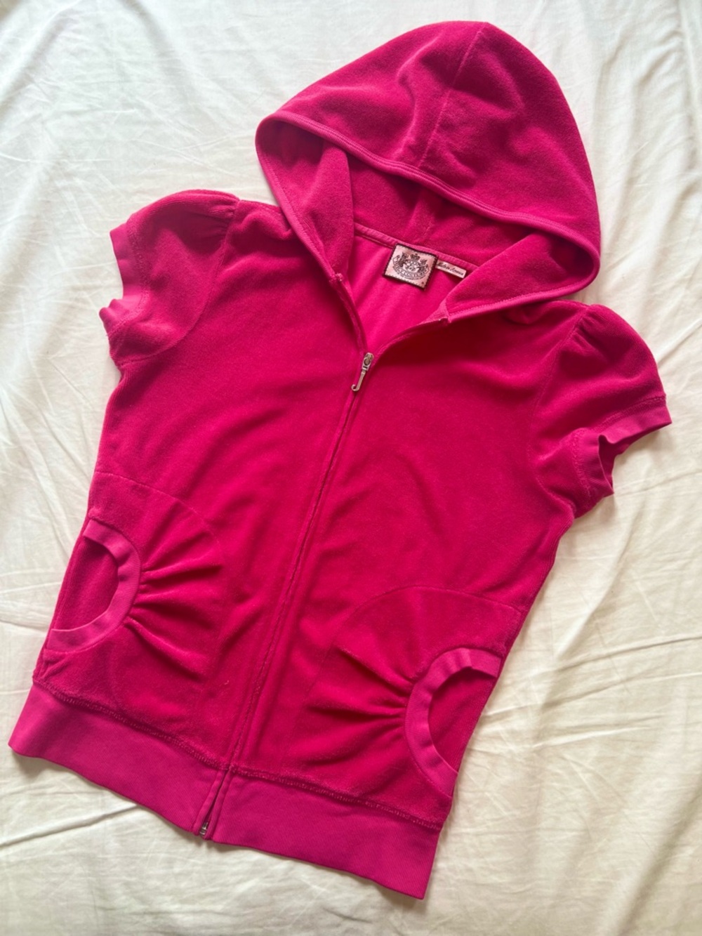 Y2K Juicy Couture Short Sleeve Terry Hoodie Hot Pink Made in USA